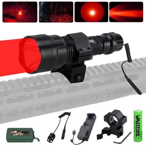 C8 5000LMs Weapon Gun Flashlight Tactical Oudoor Hunting Weapon Pistol Gun Light+Switch+Rifle Scope Mount+18650+USB Charger+Box