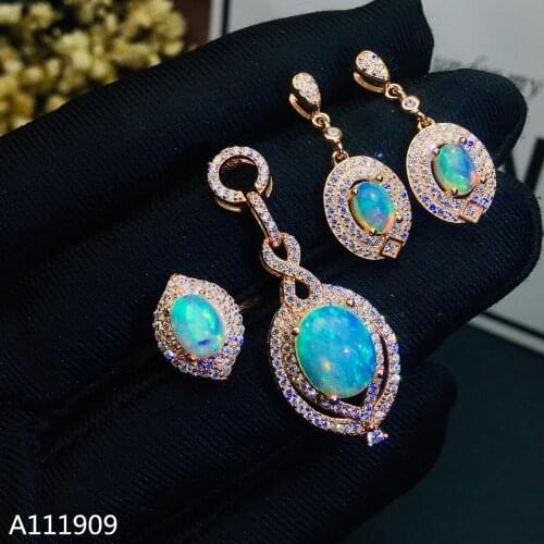 KJJEAXCMY boutique jewelry 925 sterling silver inlaid Natural opal Earring Necklace Ring Female Suit Support detection exquisite