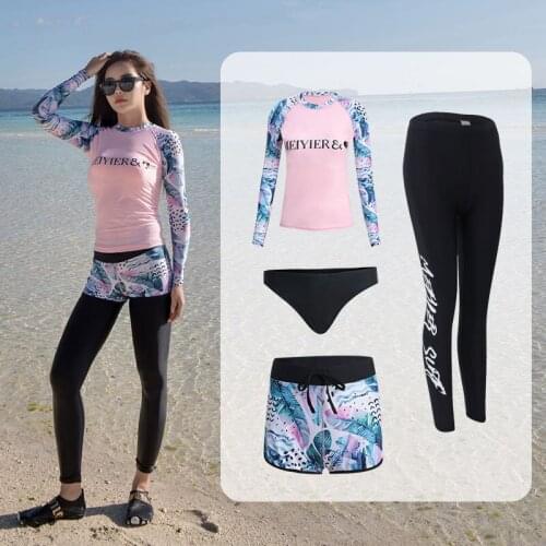 Swimsuit Long Sleeve Skirt Big Size Swimwear Women High Waist Dress Plus Swim Four Piece Drying Surfing Animal Linen Surfing