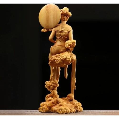 Figuras mitológicas de la diosa de la luna Houyi, estatua de madera de 18cm, Estatua de la bella, personaje de Story, mitología