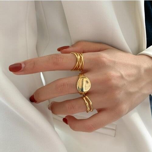 Fashion Irregular Round Circle Geometric Ring Gold 925 Sterling Silver Open Finger Ring Bague anillos For Women Men S-R715