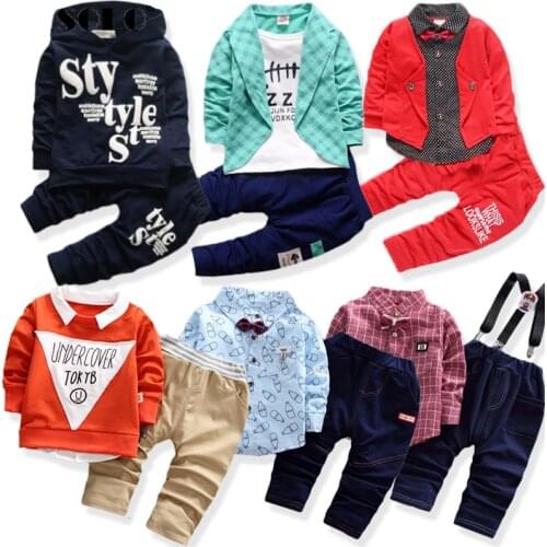 Autumn Boy Baby Clothes Set Long Sleeve Plaid T-Shirt Shirt Top Jeans Pants 2 Piece Set Cartoon Fashion Casual Suit