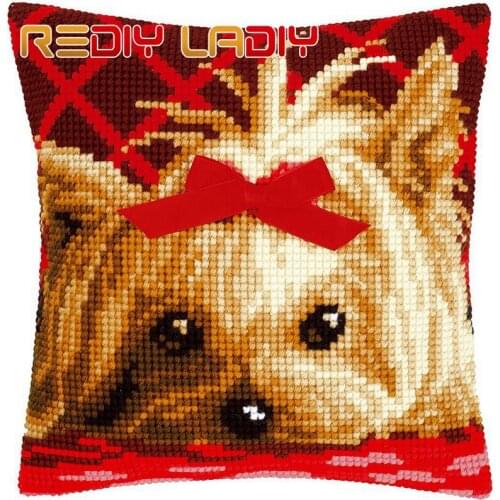 Cross Stitch Cushion Border Collie Make Your Own Pillow DIY Chunky Cross Stitch Kits Pre-Printed Canvas Acrylic Yarn Pillow Case