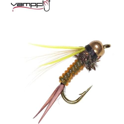 Vampfly 10PCS Realistic Insect Fishing Flies #14 Brass Bead head Mighty Baetis Prince Nymph Flies Trout Fishing Fly Lures