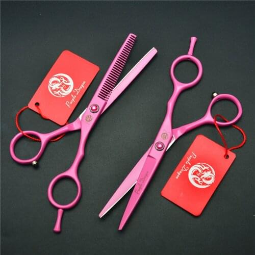 2Pcs 5.5 Inch Pink Japan 440C 62HRC Professional Human Hair Scissors Hairdressing Scissor Cutting Shears Thinning Scissors Z1013