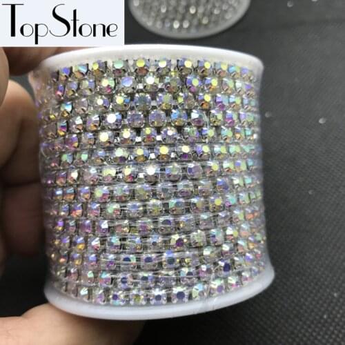 10yards/roll Clear AB Crystal SS6-SS20(2mm-5mm) Silver Base Copper Cup Rhinestone Chain For Apparel Sewing