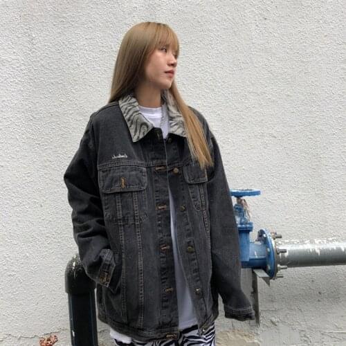 Plus Size 4XL Women Coat Loose Midi Denim Jackets Zebra-Stripe Turn-Down Collar Joker Female Outerwear 2021 Casual Cowboy Coats