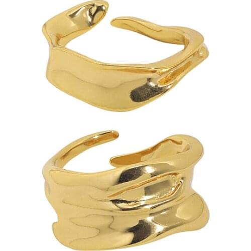 SHANICE S925 sterling silver Korean Version Silver Color Open Ring Irregular Arc Concave-Convex Wide Surface Female Geometry