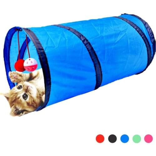 Collapsible 2 Channels Cat Tunnel Toy Funny Pet Play Tube with Bells Hairball Puppy Rabbit Play Channel Tunnel Tubes Kitten Toys