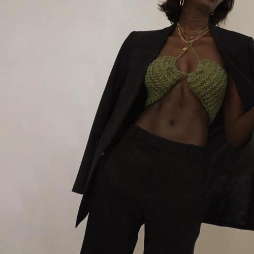 Knitting Women Summer Top Sexy Halter Backless Crop Top Sleeveless Bandage Cut-Out Tank Top Cropped Club Party Outfits Corset