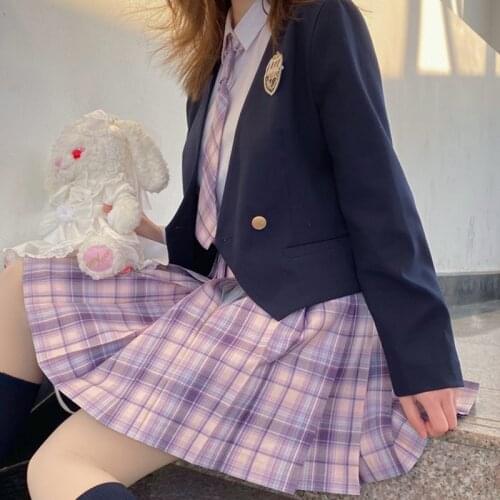 Japanese JK Students High-Waist Vintage Pleated A- line Skirt Skirt Female school girl uniform college school skirt