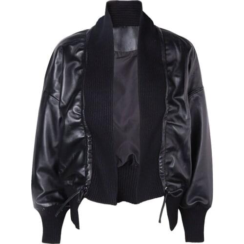 YOLOAgain Women Genuine Leather Jacket 2021 New Design Ladies Black Leather Coat