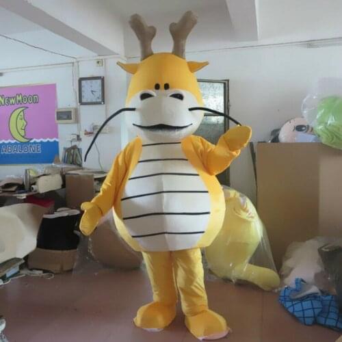 Yellow Furry Dragon Mascot Costume Oriental Dragon Cosplay Suit Adult Dress Fursuit Birthday Party Carnival Not Free Shipping
