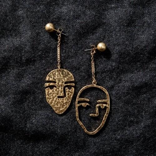 Unique Van Gogh Artsy Gold Tone Face Profile Dangle Earrings For Women Asymmetric Long Earrings boucles d'oreilles Top Quality