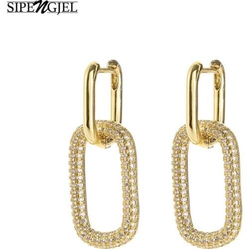 SIPENGJEL Fashion Cubic Zircon Geometric Oval Hoop Earrings Exaggerated Metal Style Earings For Women Wendding jewelry 2021