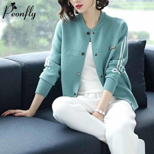 PEONFLY Casual Single Breasted Cardigan Women New 2020 Spring Knitted Coat Women Sweaters Loose O Neck Long Sleeve Female Tops