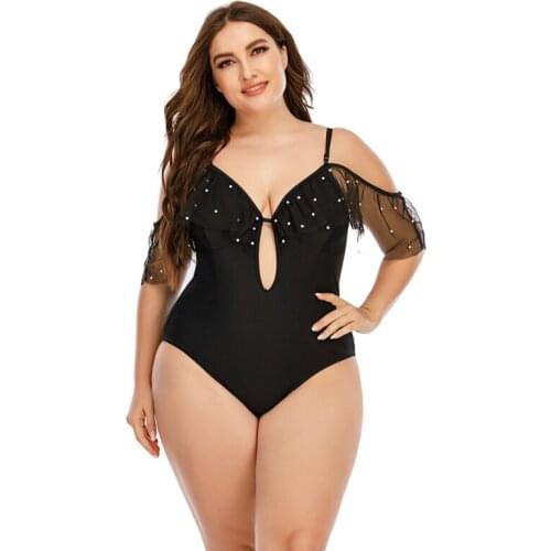 2021 Summer One-piece Swimsuits Women Plus Size Swimwear Black Female Bathing Suit Off Shoulder Bather Beachwear 5XL Bodysuit