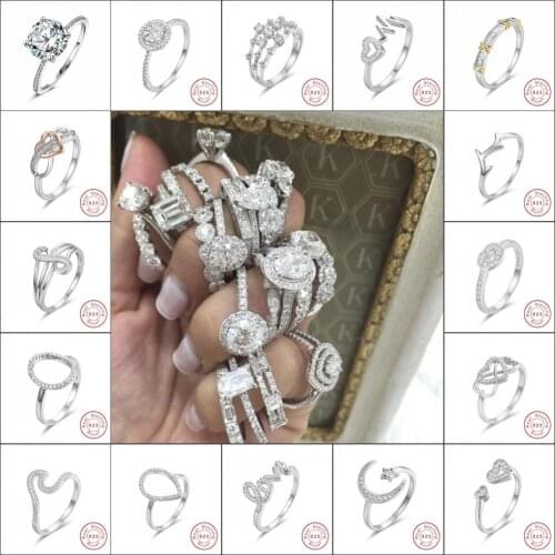 16 style Hot Selling 100% 925 silver Diamond Rings For Women Simple Thin Wave Wedding Gift Round Circle Simple Gemstone Jewelry