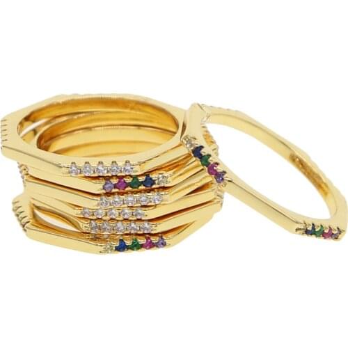 1pcs New design geometry square ring simple girlfriend lovely gift Gold color white rainbow cz women girl trendy ring jewelry