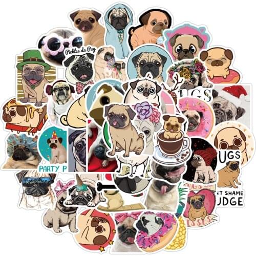 10/50pcs Cute Pugs Stickers Funny Dog Cartoon Decals Notebook Laptop Luggage Skateboard Phone Car DIY Waterproof Toy Sticker