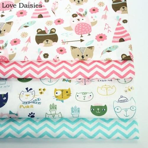 100% cotton twill PINK GREEN cartoon bear owl arrow cat chevron fabric for DIY sheert bedding apparel cushion handwork decor