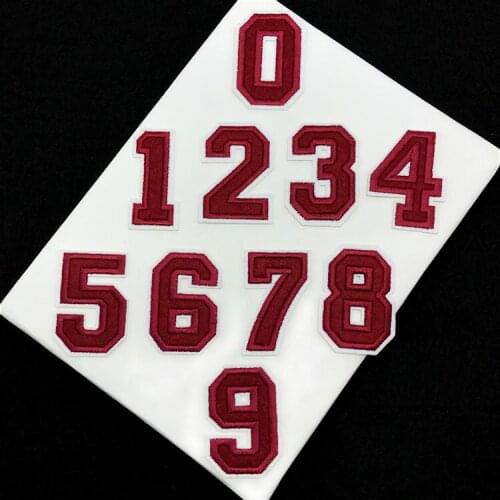 100pcs/lot New Digital Small Embroidery Patches Red Jersey Sticker Fabric Child Clothing Decoration DIY Appliques iron