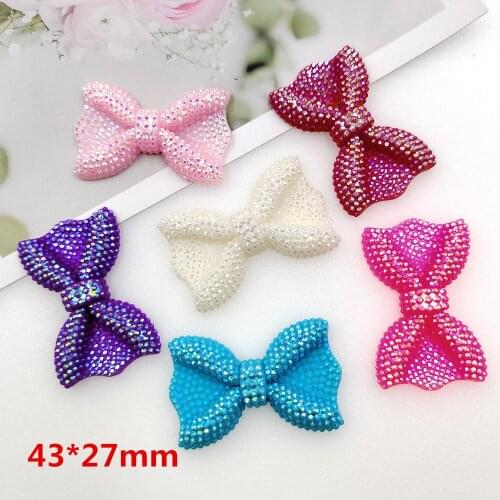 12pcs/lot flat back resin ab color bows hot sale big size flowers resin cabochons accessories