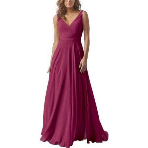 2019 Elegant V Neckline Long Bridesmaid Dress Chiffon for Wedding Party Women Bridesmaid Gown Simple Dress Floor Length