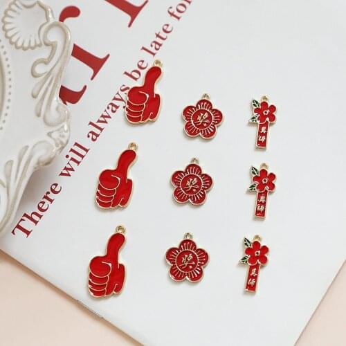 Little Red Flower Awesome Thumb Award Pendant Alloy Drop Oil Red DIY Handmade Ornament Bracelet Earrings Material 4pcs