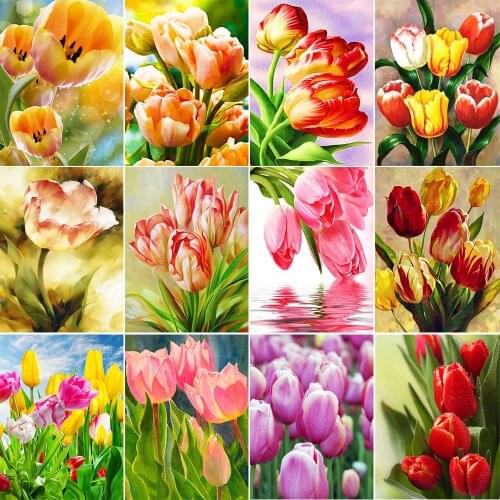 5D DIY Diamond Painting Tulip Flower Square/Round Rhinestone Kit Embroidery Cross Stitch Kit Home Decoration Gift