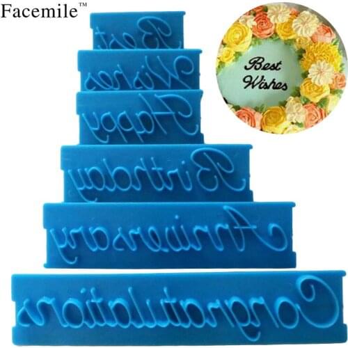 Facemile 6Pcs Cake Decoration Mold Letters Cookie Cutter Fondant Sugarcraft DIY Happy Birthday/Anniversary/Wishes for Party