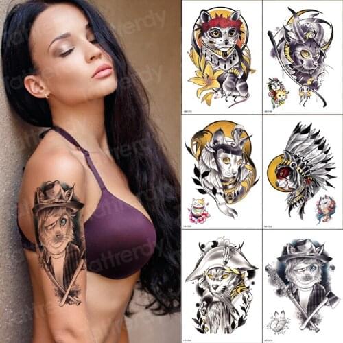 6pcs sex tattoo for woman tatoo tribal cat moon animals waterproof temporary sleeve tattoo sticker lot water transfer big size