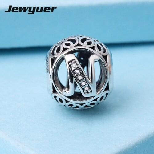 925 Sterling Silver Letter Collocation charms "N" Alphabet Bead Charm fit Bracelets & Bangles DIY Fine Jewelry Memnon LE16N