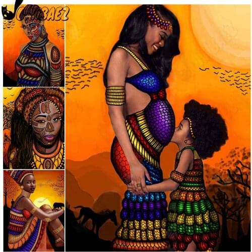 African Women Diamond Painting Character Mosaic Kit 5D Diy Sunset Cross Stitch Hand Mosaic Craft Gift Design Home Decoration