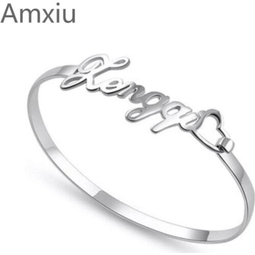 Amxiu 100% 925 Sterling Silver Bracelet Bangle Custom Any Name Open Bangles For Women Men Birthday Gift Accessories