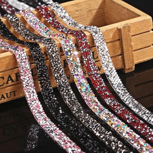 1 Yard Sewing Trim Crystal Motif Strass Hot Fix Rhinestone Tape Applicator Ribbon With Rhinestones Iron On Appliques For Dresses