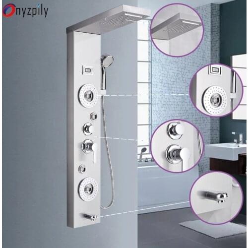 Shower Panel Tower Rainfall&Waterfall Hand shower Massage System Body Jets & Hand Shower Wall Mount Stainless Steel