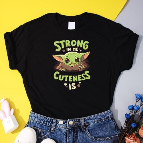 Kawaii Star Wars Baby Yoda T-shirts Vintage Fashion Brand Disney T-Shirt Harajuku Cartoon Women T shirt Summer Cotton Tops Tees