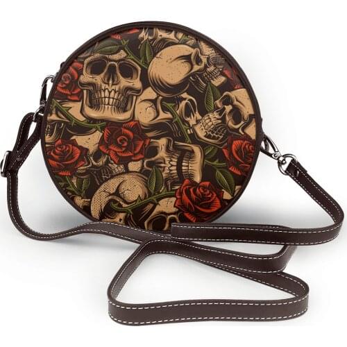 Gothic Shoulder Bag Gothic Skull Leather Bag Trending Rose Pattern Women Bags Crossbody Multifunctional Woman Round Purse