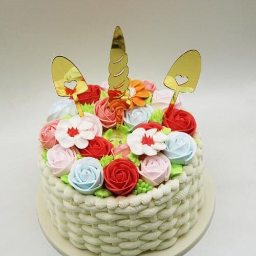 Quality Unicorn Cake Topper Acrylic Gold Mirror Happy Birthday Cupcake Topper For Kids Birthday Unicorn Party Cake Decorations