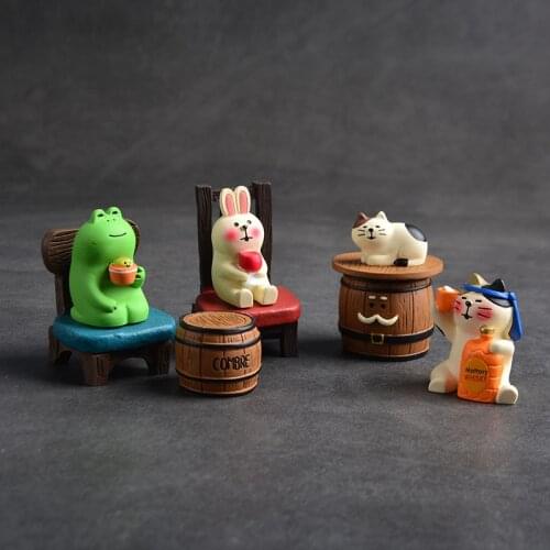 Koteta Zakka Japanese Decole Cat Frog Miniature Figurines Resin Ornaments Toy Home Decoration Craft Action Figure Kids Gift