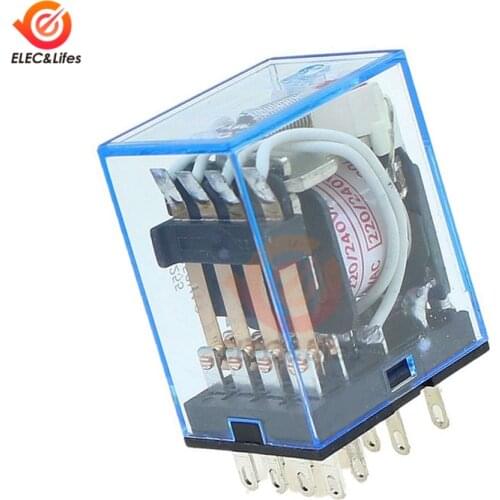 MY4NJ Micro Mini Electromagnetic Relay 5A 14-PIN 4DPDT Full Copper Coil Relay with PYF14A Base socket DC 12V 24V AC 220V LED