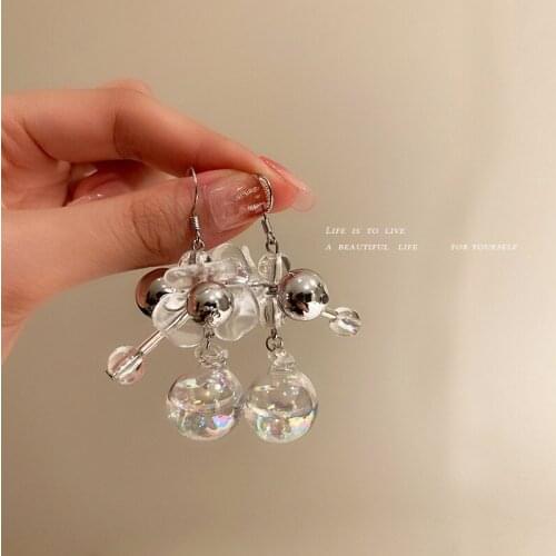 Earrings Trendy 2021 Crystal Glass Ball Acrylic Flower Earrings Korean Fashion Fresh Design Earrings for Women Jewelry Wholesale