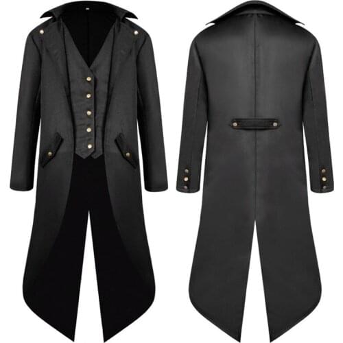Men Vintage Tuxedo jacket Spring autumn thin Steampunk coat mens Long Sleeve Gothic Brocade Windbreaker Frock Uniform outerwear