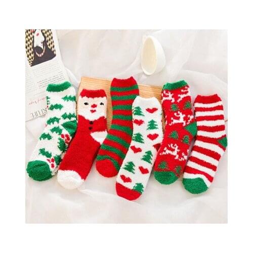Coral Velvet Socks Female Wool Cotton Winter Plus Thick Warm Cute Christmas Christmas Gift Tree Snow Man Thermal Socks Women Kid