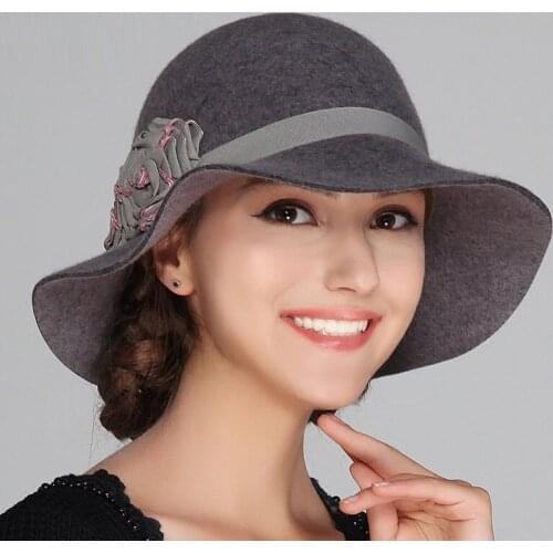 New Fedoras Wool Hat Adult Fashion Warm Cap Female Stereotypes Woolen Hat Elegant Dome Party Cap Girls Leisure Hat B-7616