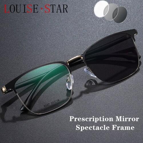 Prescription Mirror Fashion Photochromic Myopia Sunglasses Mens Business Anti-blue Light Progressive Hyperopia Round Frame New
