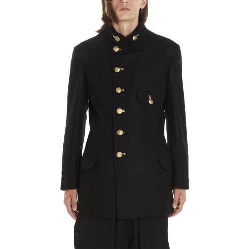 Gold buckle single breasted military uniform black Italian mens suit