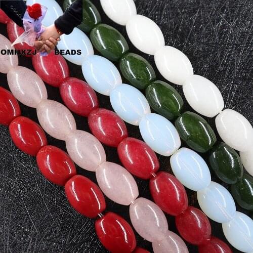 OMH Z44 10X14mm Color Natural Jade Bracelet Jewelry DIY Making Decorated Agate String Loose Quartzite Jade Spacer Rice Beads