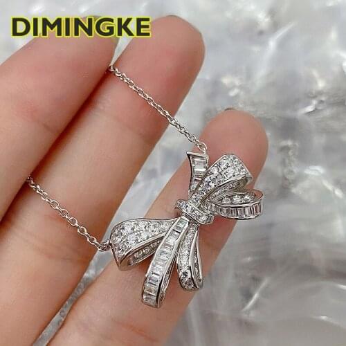 DIMINGKE Super Flashing Bowknot Woman Necklace 100%-S925 Sterling Silver High Jewelry Party Birthday Gift